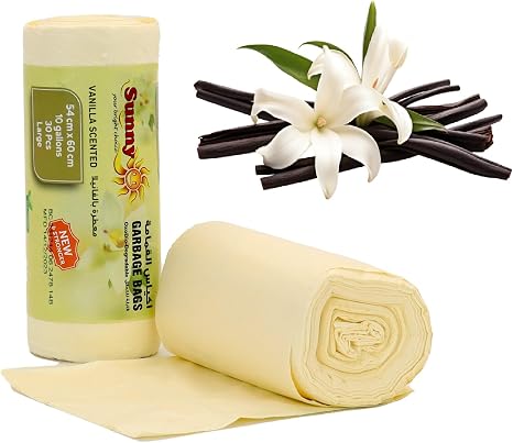 Sunny – Your Bright Choice Scented Garbage Bags 10 Gallon (54×60 cm) | Vanilla Fragrance Trash Bags | Strong Leak Resistant Kitchen Waste Bags | 90 Bags