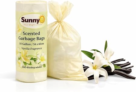 Sunny – Your Bright Choice Scented Garbage Bags 10 Gallon (54×60 cm) | Vanilla Fragrance Trash Bags | Strong Leak Resistant Kitchen Waste Bags | 90 Bags