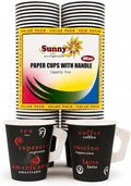 Sunny Your Bright Choice Paper Cups with Handle 9oz – Black Tea & Coffee Cups for Hot & Cold Drinks, Strong Grip Handle, Leak Resistant, Party, Office & Travel Use – Pack of 100